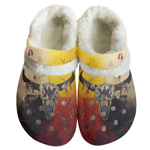 Powwow StoreGBNAT00025 Pattern Native American Classic Clogs with Fleece Shoes