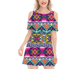 Powwow StoreGBNAT00071  Pattern Native Women's Cold Shoulder Oneck Dress