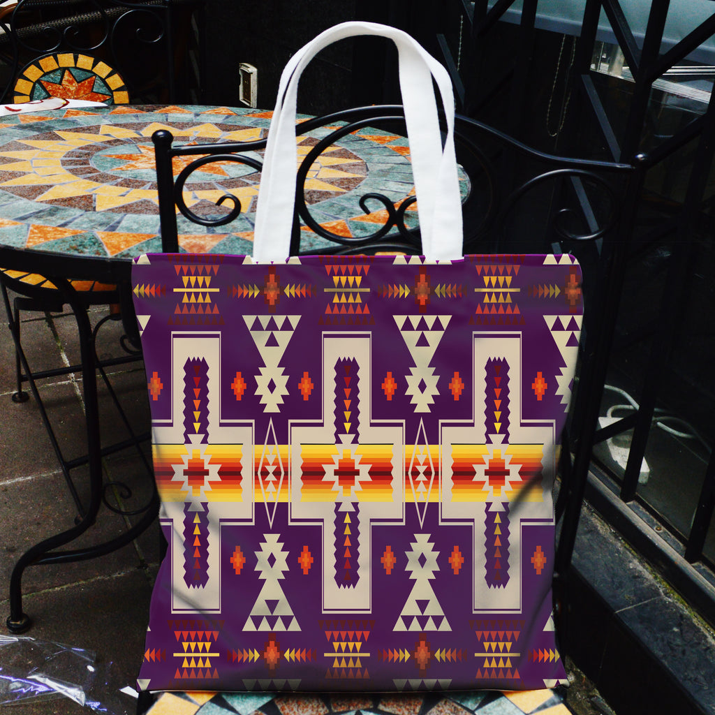 Powwow StoreGBNAT0006209  White Tribes Pattern Native American Pocket Canvas Bag