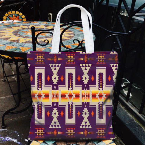 GB-NAT00062-09  White Tribes Pattern Native American Pocket Canvas Bag