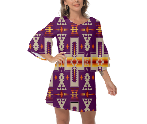 GB-NAT00062-09 Native  Design Print Women's V-Neck Dresss