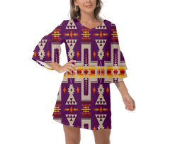 Powwow StoreGBNAT0006209 Native  Design Print Women's VNeck Dresss