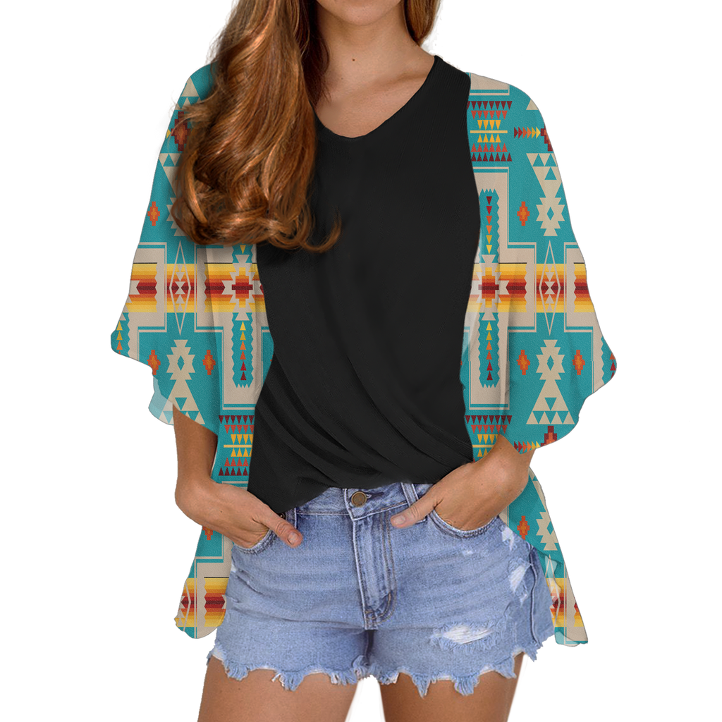 GB-NAT00062-05 Tribe Design Native Women's Cardigan Chiffon Shirt