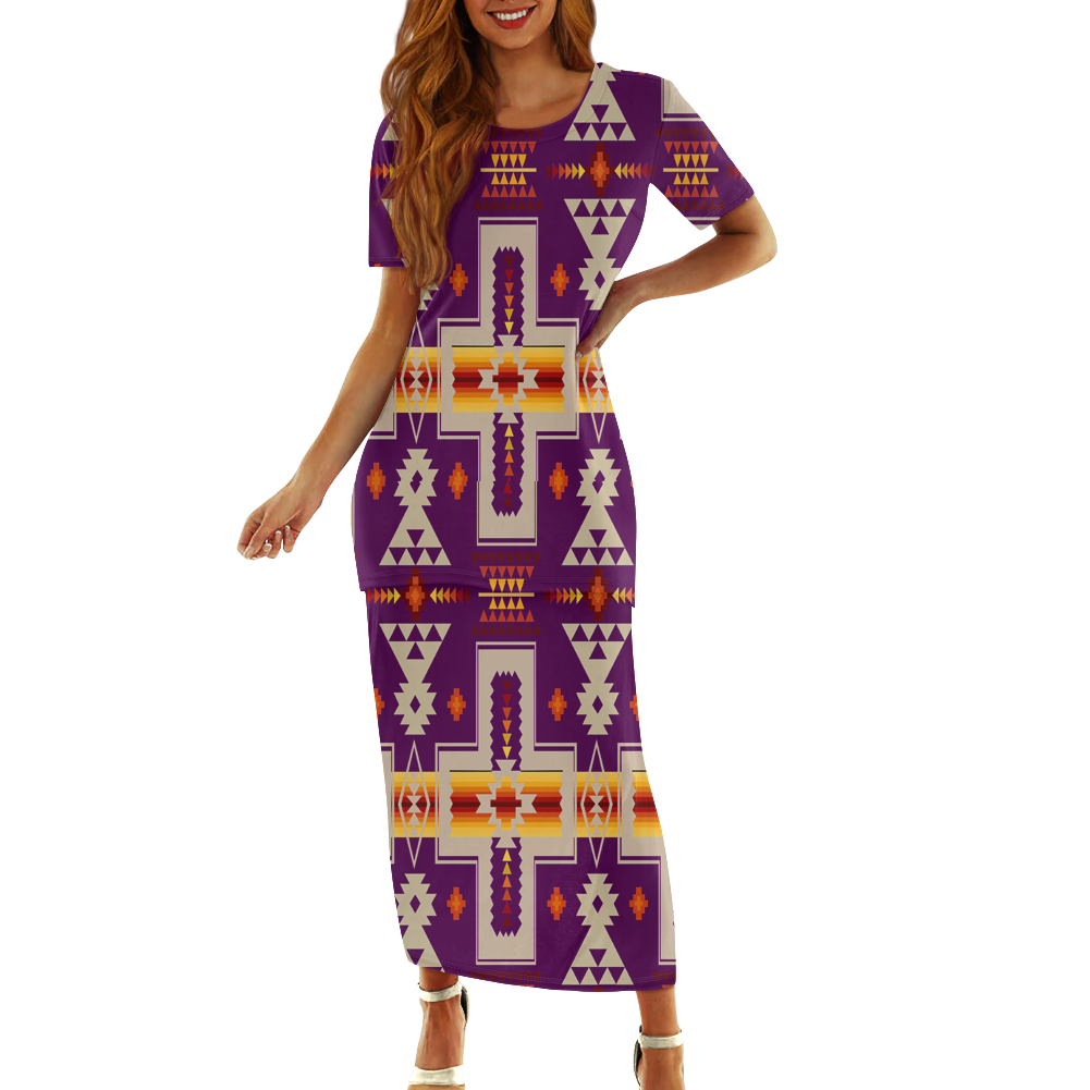 Powwow StoreGBNAT0006209 Pattern Native Guinea Style Maxi Dress Set