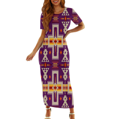 Powwow StoreGBNAT0006209 Pattern Native Guinea Style Maxi Dress Set