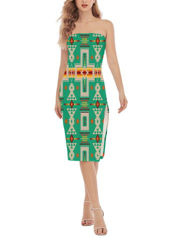 Powwow StoreGBNAT0006206 Pattern Native Women's Side Split Tube Top Dress