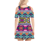 Powwow Storegb nat00071 pattern native womens cold shoulder o neck dress