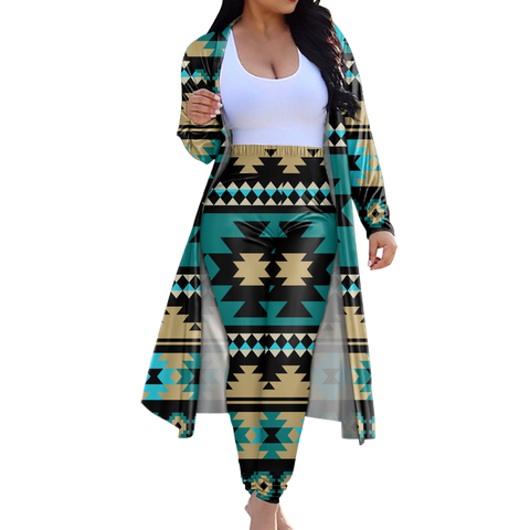 GB-NAT00509 Tribe Design Native American Cardigan Coat Long Pant Set