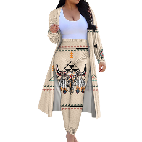 GB-NAT00082 Tribe Design Native American Cardigan Coat Long Pant Set