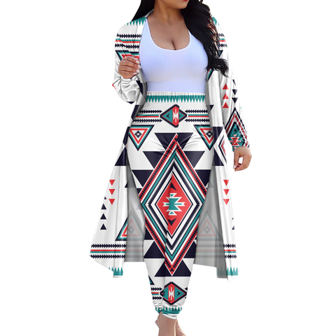 GB-NAT00146 Tribe Design Native American Cardigan Coat Long Pant Set