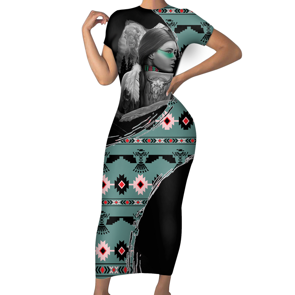 Powwow StoreSBD0091 Pattern Native ShortSleeved Body Dress