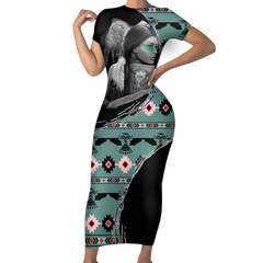 Powwow StoreSBD0091 Pattern Native ShortSleeved Body Dress