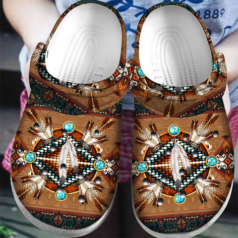 GB-NAT00640 Pattern Native American  Crocs Clogs Shoes