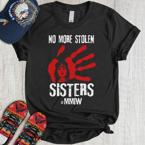 TS00198 I Wear Red For My Sisters Native American Stop MMIW Red Hand No More Stolen Sisters 3D T-Shirt