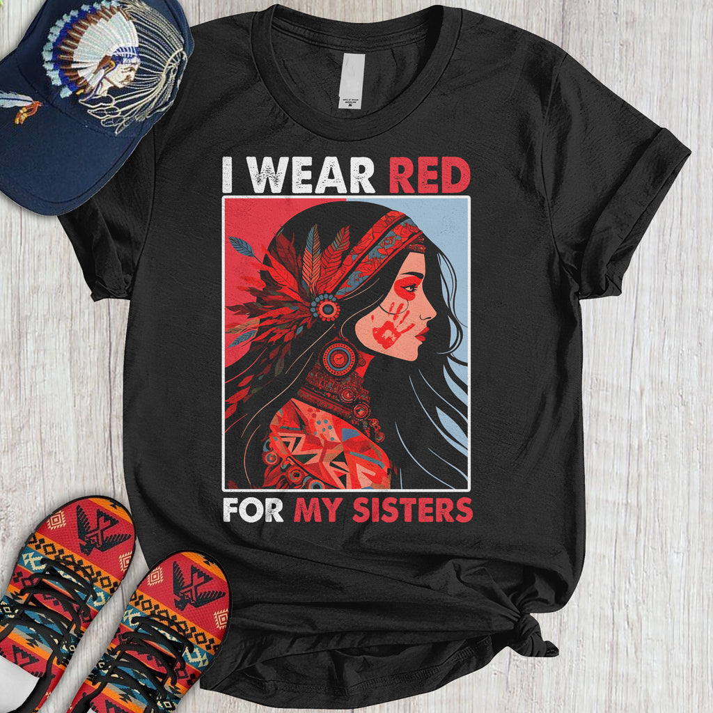 Powwow StoreTS00199 I Wear Red For My Sisters Native American Stop MMIW Red Hand No More Stolen Sisters 3D TShirt