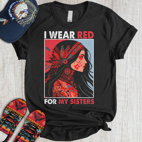 TS00199 I Wear Red For My Sisters Native American Stop MMIW Red Hand No More Stolen Sisters 3D T-Shirt