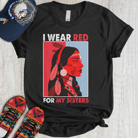 TS00200 I Wear Red For My Sisters Native American Stop MMIW Red Hand No More Stolen Sisters 3D T-Shirt