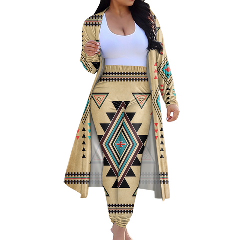 GB-NAT00076 Tribe Design Native American Cardigan Coat Long Pant Set