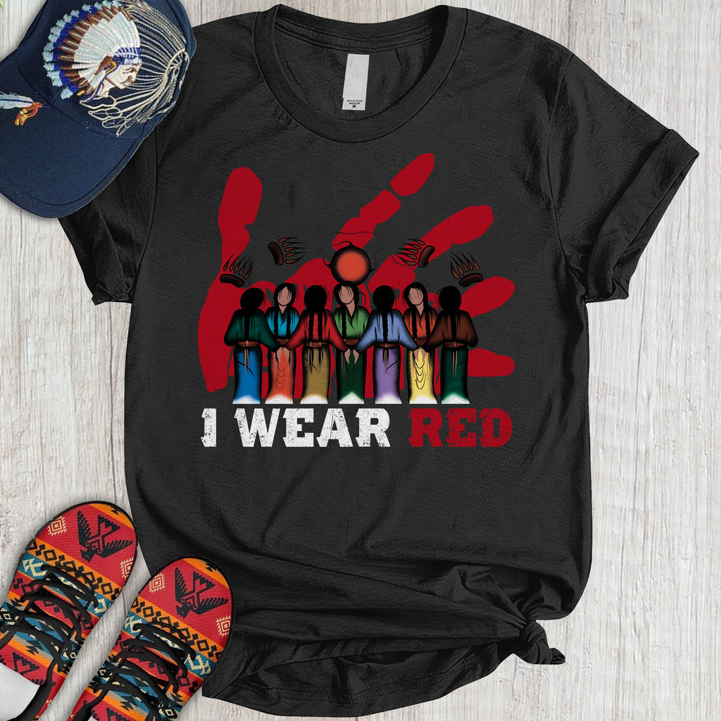 Powwow StoreTS00201 I Wear Red For My Sisters Native American Stop MMIW Red Hand No More Stolen Sisters 3D TShirt