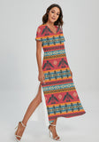 Powwow Storegb nat00029 pattern native v neck dress with side slit