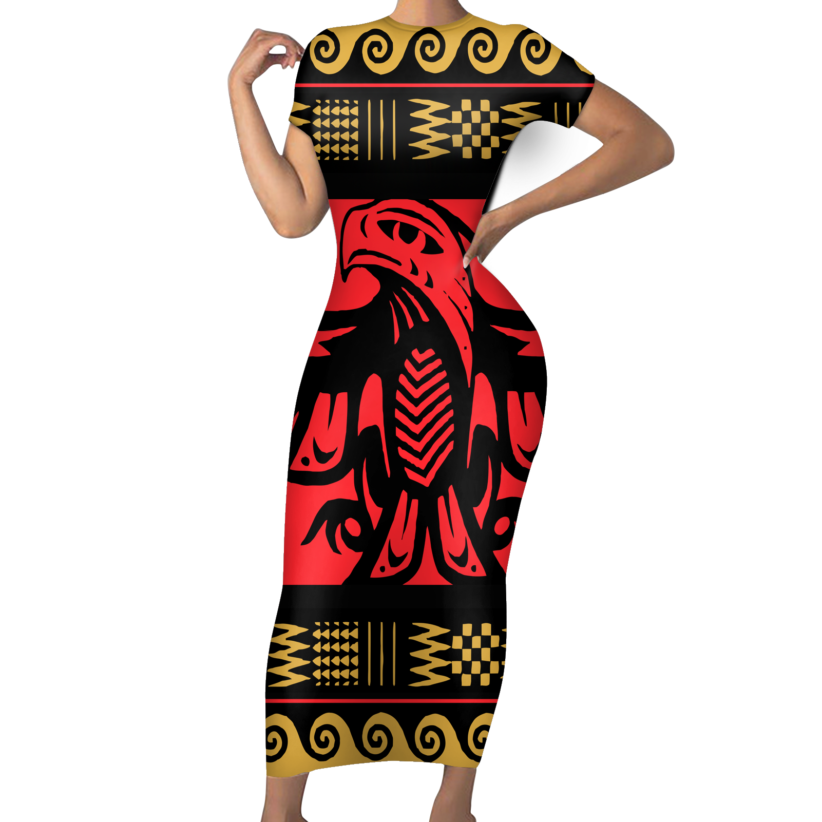 Powwow StoreGBNAT00048 Native Tribes Pattern Native American ShortSleeved Body Dress