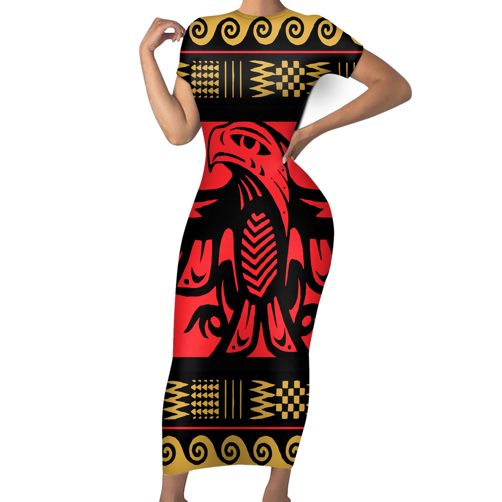 Powwow StoreGBNAT00048 Native Tribes Pattern Native American ShortSleeved Body Dress