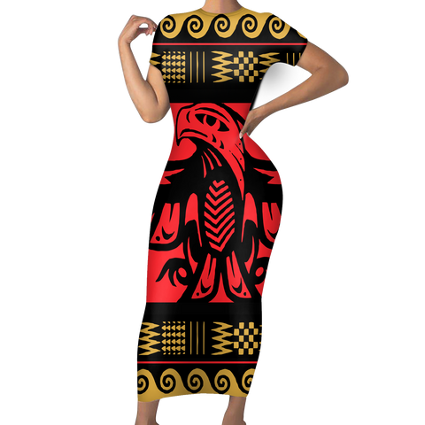 GB-NAT00048 Native Tribes Pattern Native American Short-Sleeved Body Dress