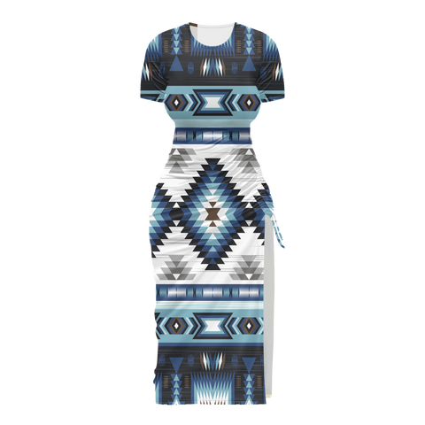 Powwow StoreGBNAT00528 Pattern Native Women's Slit Sheath Dress