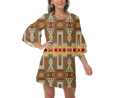Powwow StoreGBNAT0006210 Native  Design Print Women's VNeck Dresss