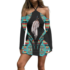 Powwow Store3WDSGA0600016 Pattern Native Women’s Stacked Hem Dress With Short Sleeve