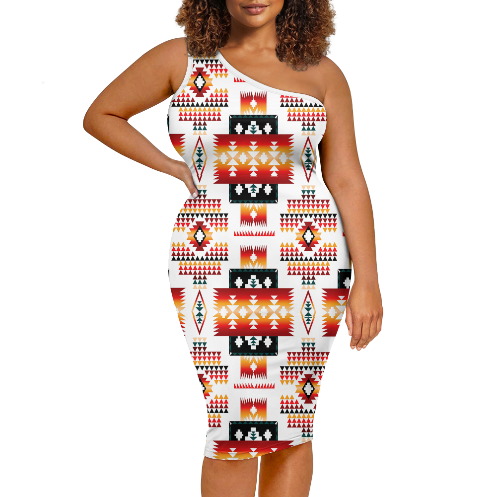 Powwow StoreGBNAT00075 Pattern Native Women's OneShoulder Slim Dress