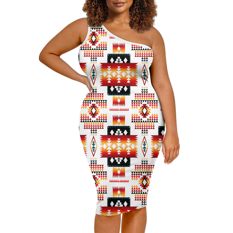 Powwow StoreGBNAT00075 Pattern Native Women's OneShoulder Slim Dress