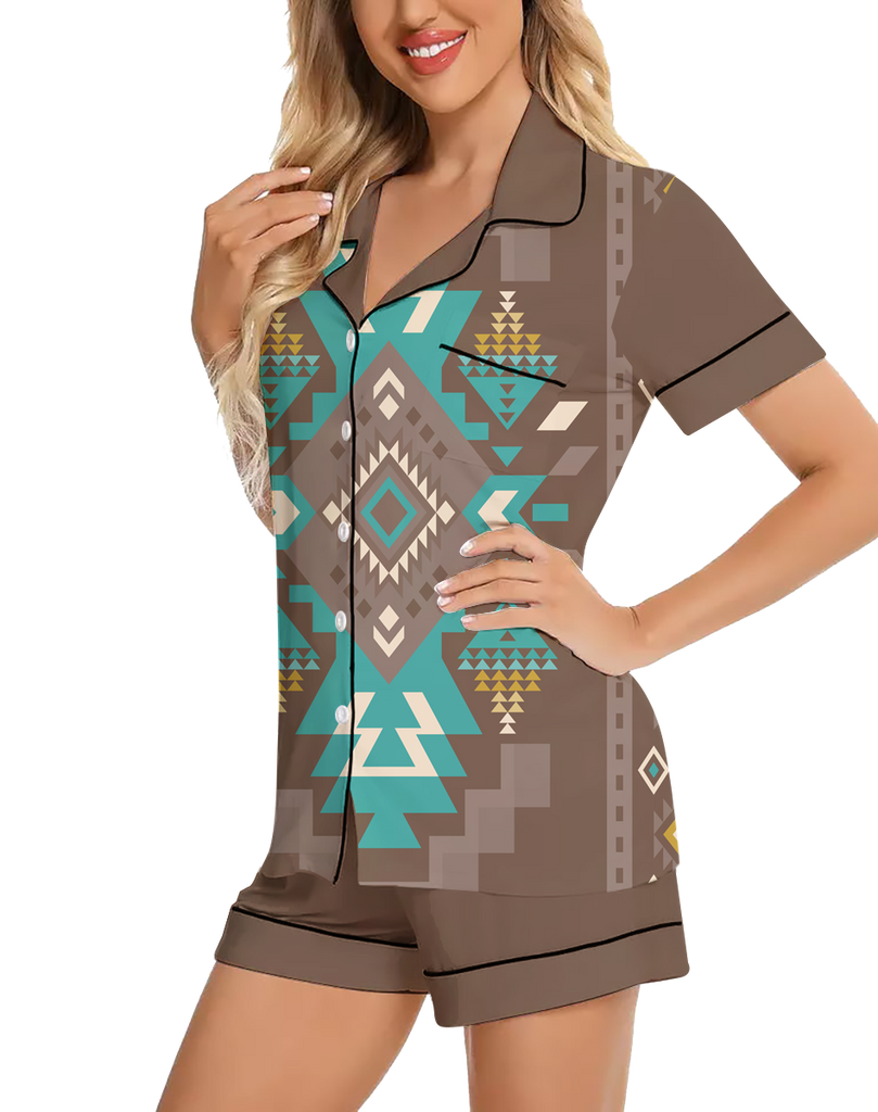 GB-NAT00538-01 Pattern Native American 3D Imitation Silk Pajamas Set with Shorts