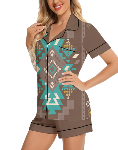 GB-NAT00538-01 Pattern Native American 3D Imitation Silk Pajamas Set with Shorts