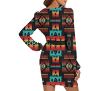 Powwow Storegb nat00046 02 pattern native long sleeve dress with waist belt