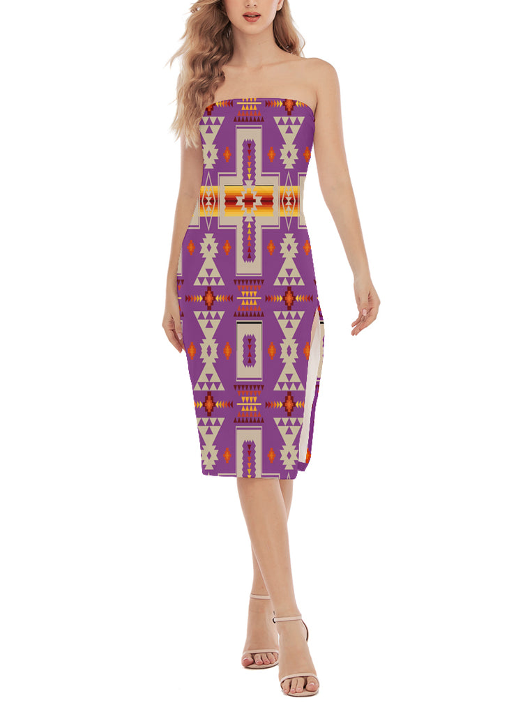 Powwow StoreGBNAT0006207 Pattern Native Women's Side Split Tube Top Dress