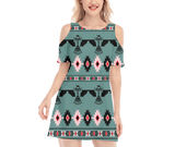 GB-NAT00312 Pattern Native Women's Cold Shoulder O-neck Dress