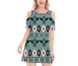 Powwow StoreGBNAT00312 Pattern Native Women's Cold Shoulder Oneck Dress