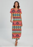 Powwow StoreGBNAT00029 Pattern Native Vneck Dress With Side Slit