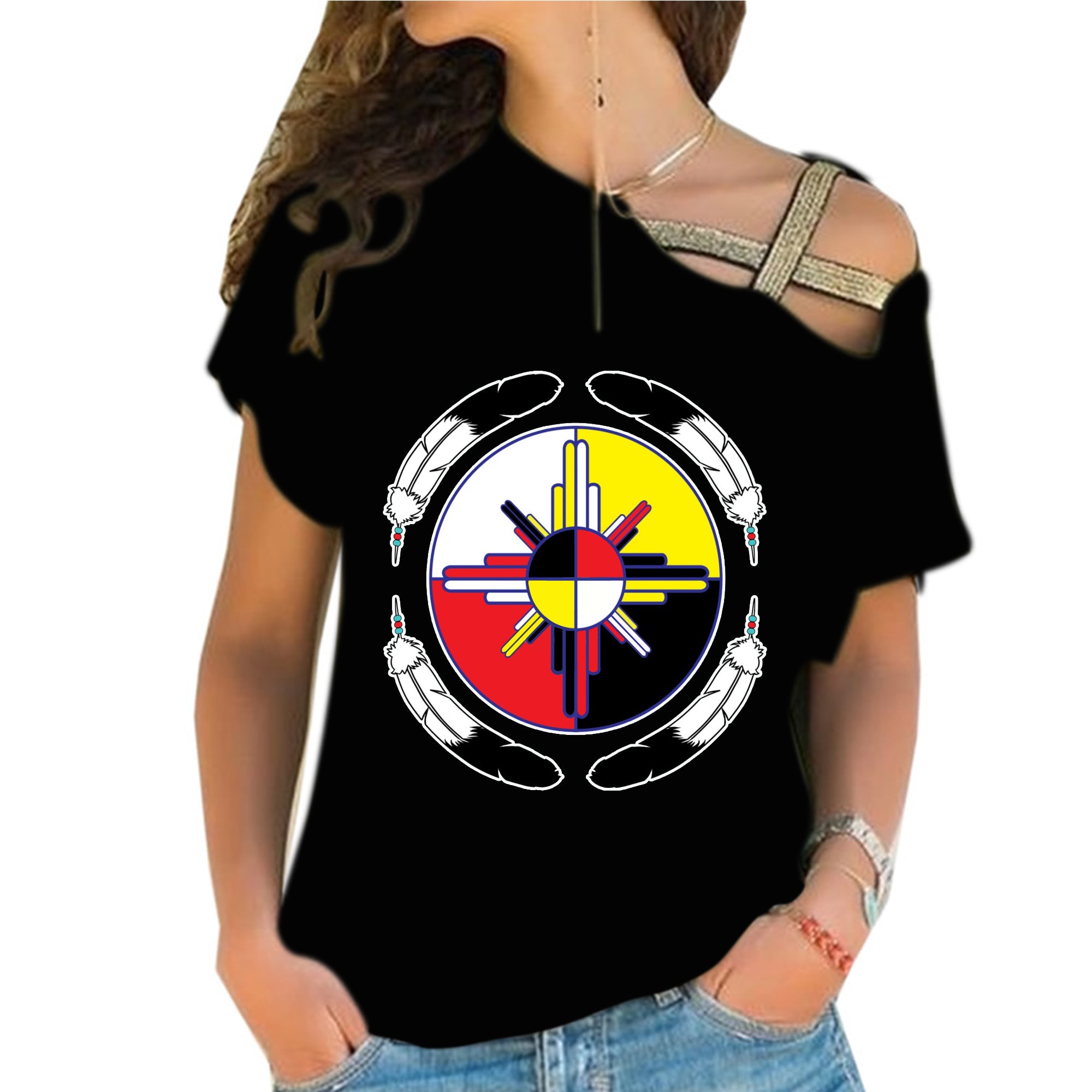 Powwow StoreCRS0001250 Native American Cross Shoulder Shirt