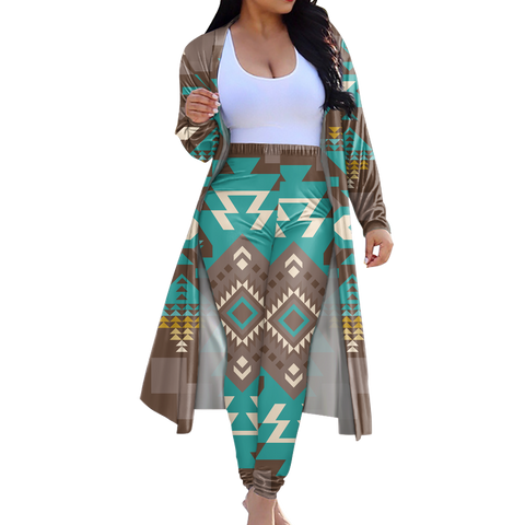 GB-NAT00538-01 Tribe Design Native American Cardigan Coat Long Pant Set