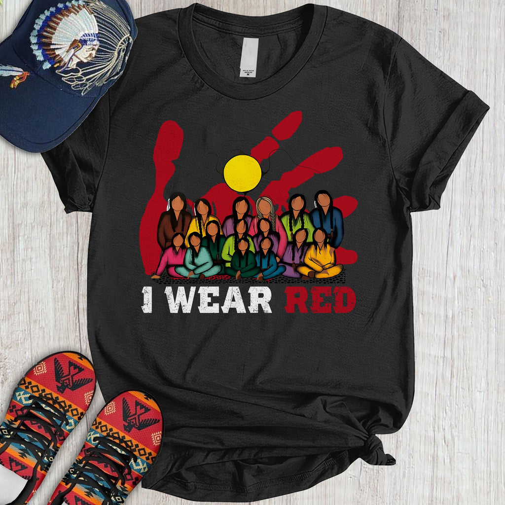 Powwow StoreTS00202 I Wear Red For My Sisters Native American Stop MMIW Red Hand No More Stolen Sisters 3D TShirt