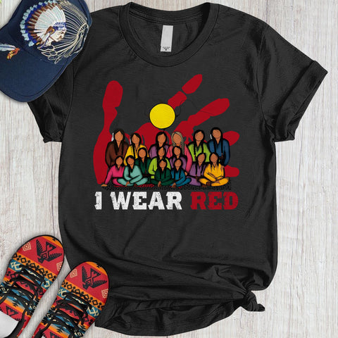 TS00202 I Wear Red For My Sisters Native American Stop MMIW Red Hand No More Stolen Sisters 3D T-Shirt