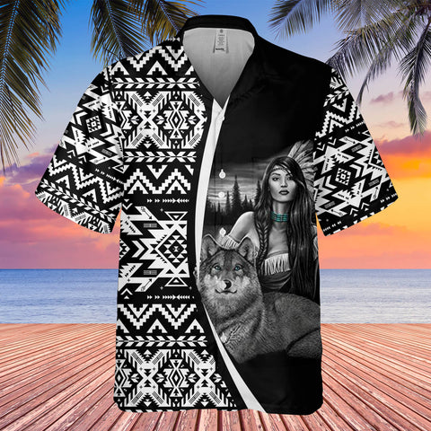 Powwow StoreGBHW000290 Tribe Design Native American Hawaiian Shirt 3D