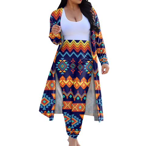 CLP00019 Tribe Design Native American Cardigan Coat Long Pant Set