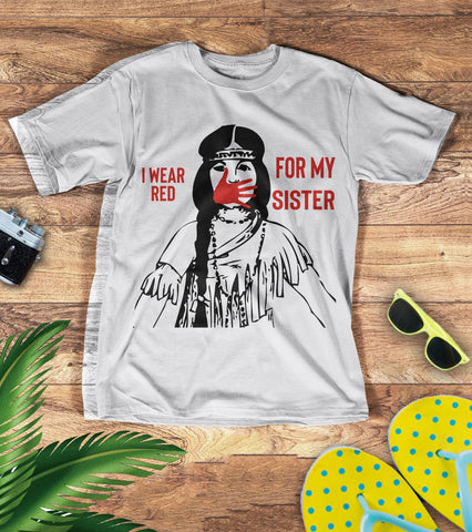 TS00206 I Wear Red For My Sisters Native American Stop MMIW Red Hand No More Stolen Sisters 3D T-Shirt