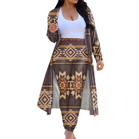 CLP00020 Tribe Design Native American Cardigan Coat Long Pant Set