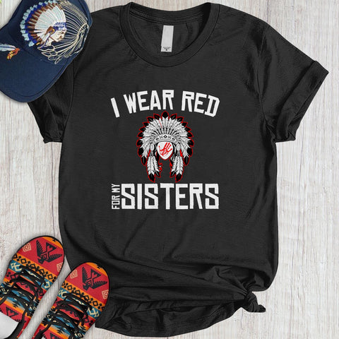 TS00207 I Wear Red For My Sisters Native American Stop MMIW Red Hand No More Stolen Sisters 3D T-Shirt