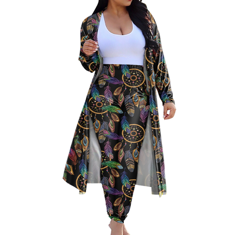 CLP00021 Tribe Design Native American Cardigan Coat Long Pant Set