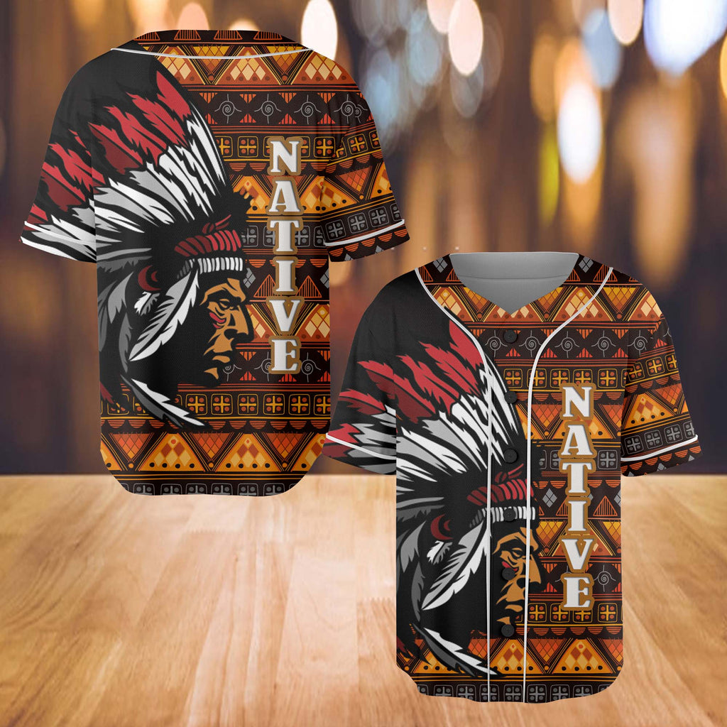 Powwow StoreBJ00078 Pattern Native Baseball Jersey